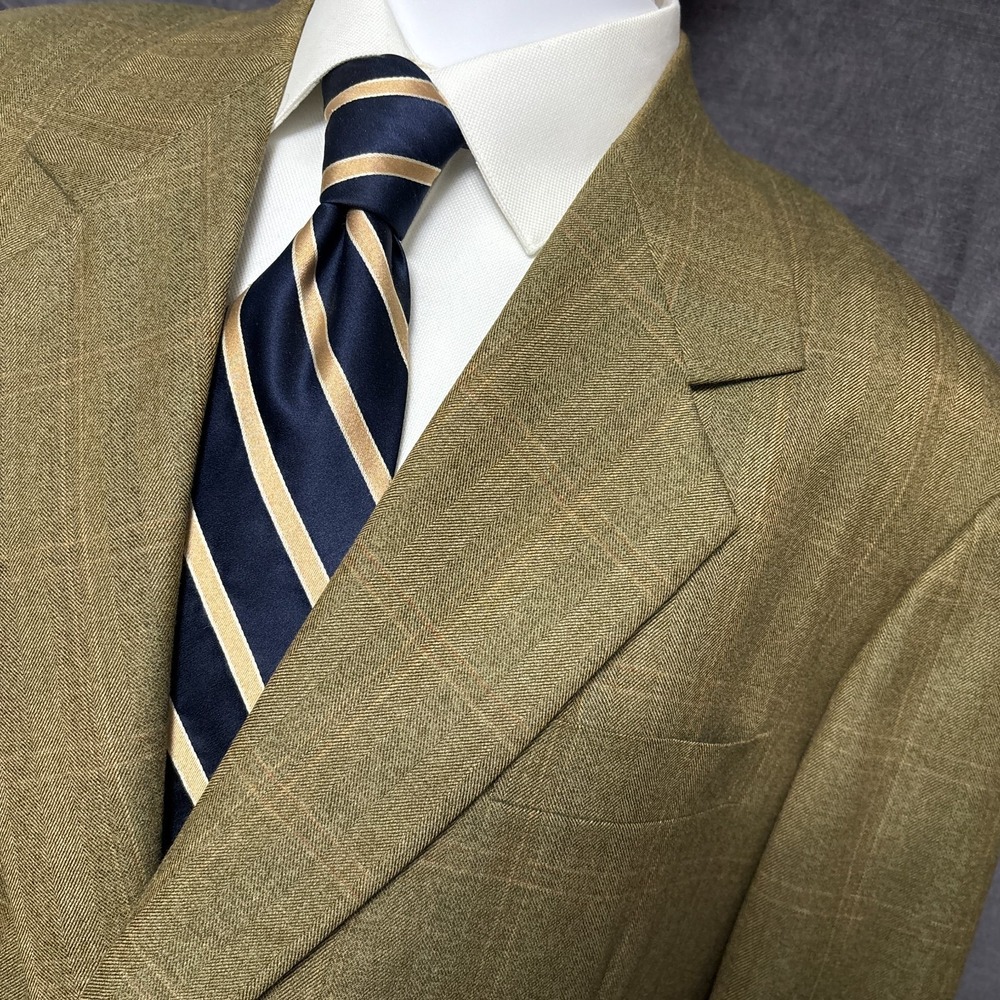 Vintage Custom Zegna Sport Coat 44R Slim Brown Herringbone Windowpane Wool Italy